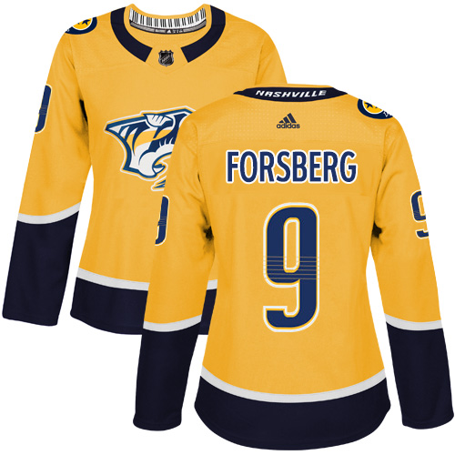 Adidas Nashville Predators #9 Filip Forsberg Yellow Home Authentic Women Stitched NHL Jersey